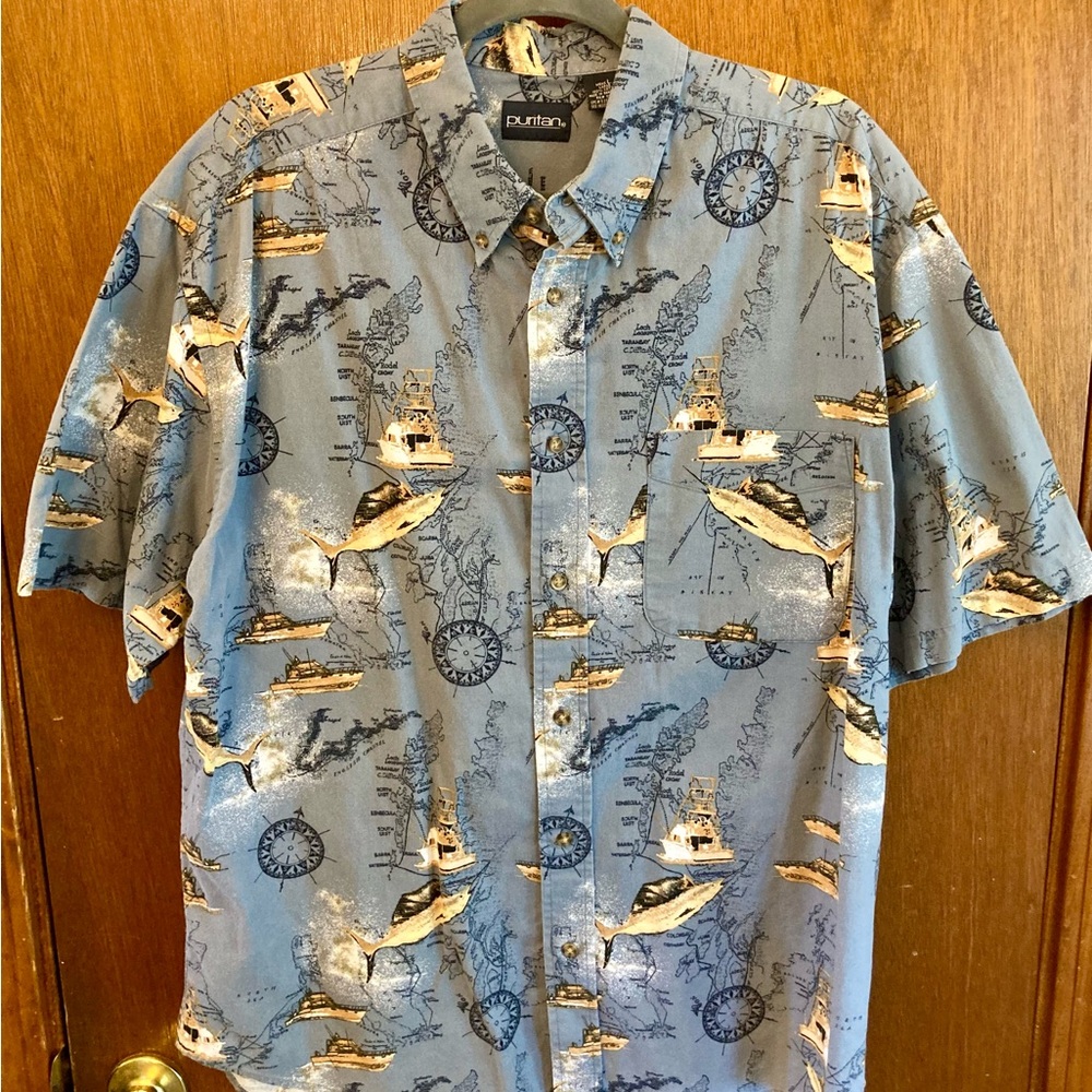 Puritan Blue Casual Button Down Shirt short sleeve